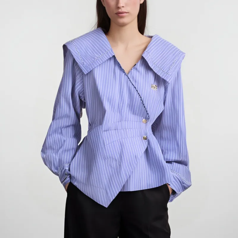 CPAURA Shirt Women's Blue Stripes-2