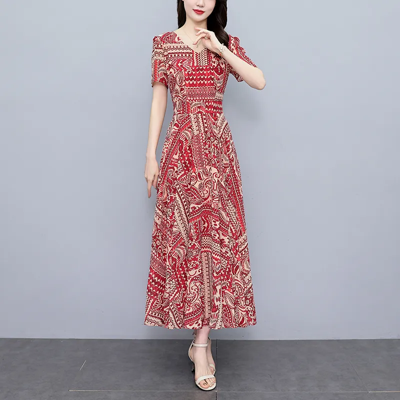 CPAURA Short Sleeved Dresses Women's Red-3