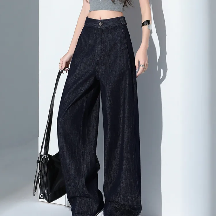 CPAURA Jeans Women's Tencel Dark Blue+Bowknot Hair Tie Comes With-4