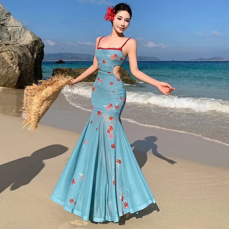 CPAURA Slip Dresses Women's Blue+Bowknot Hair Tie Comes With-2