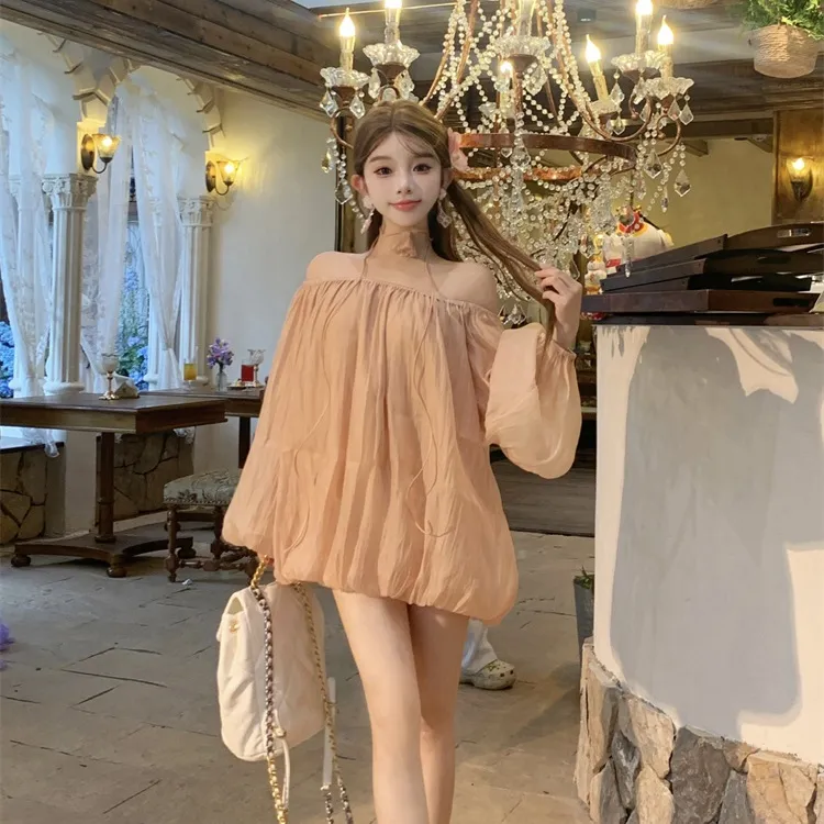 CPAURA Chiffon Shirt Women's Sweet Orange+Bowknot Hair Tie Comes With-6
