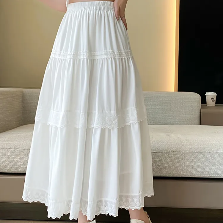 CPAURA Casual Long Skirt Women's White-5