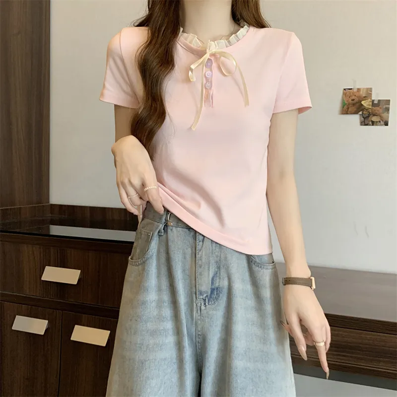 CPAURA T Shirts Women's Pink Bowknot Hair Tie Comes With-3