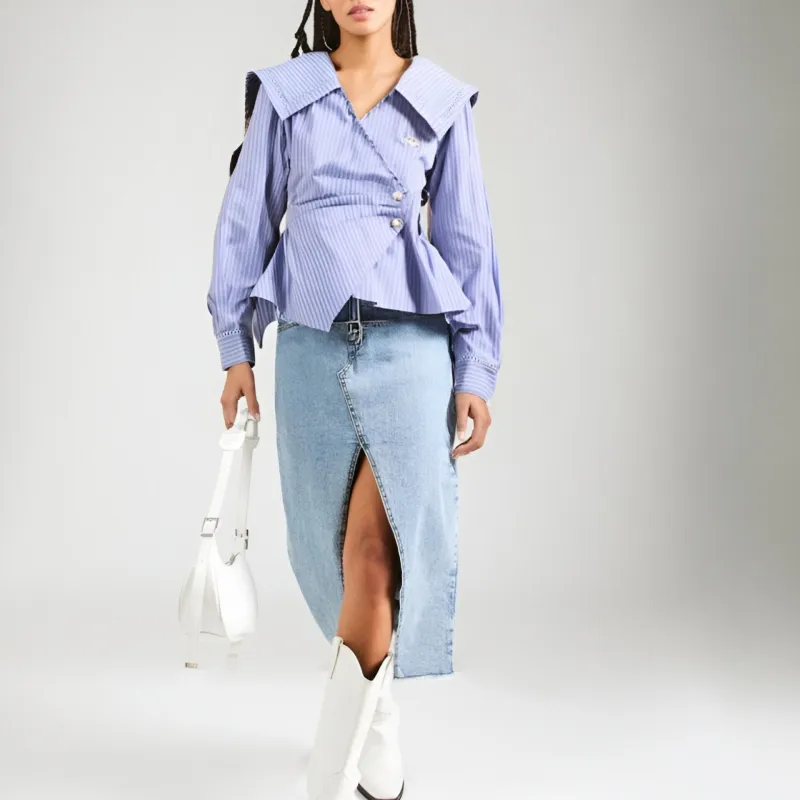 CPAURA Shirt Women's Blue Stripes-5