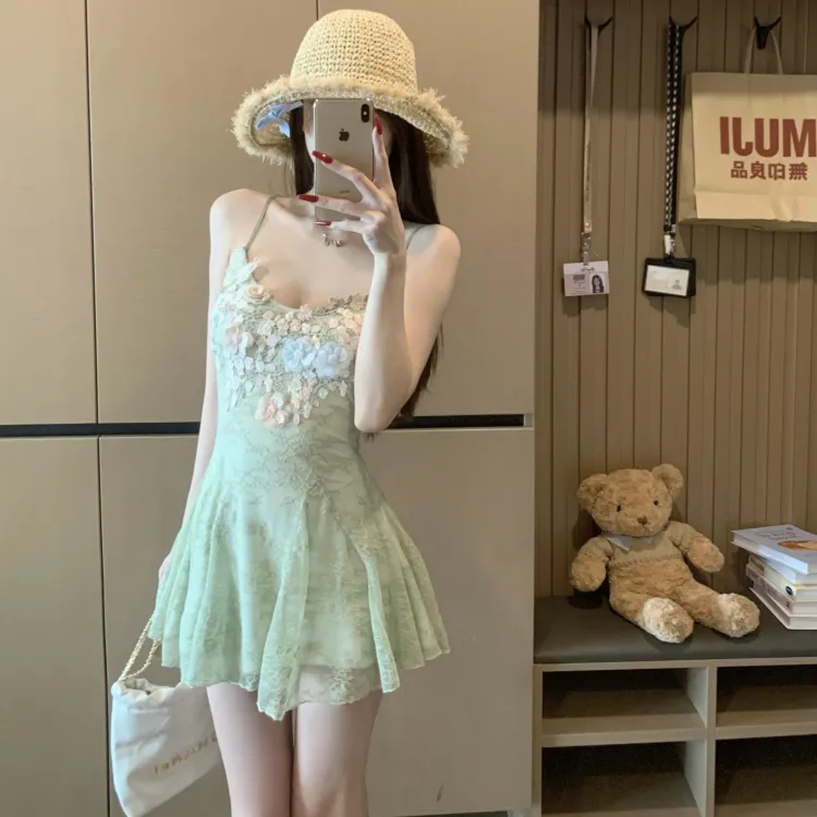 CPAURA Slip Dresses Women's Green+Bowknot Hair Tie Comes With-4