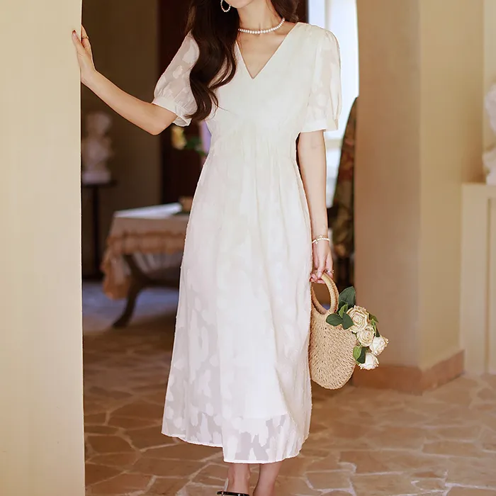 CPAURA Short Sleeved Dresses Women's White-4