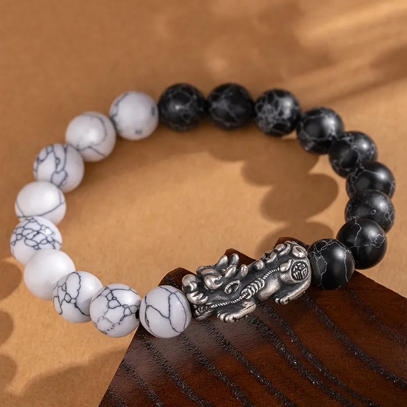 Lao Feng Xiang S999 Fine Silver Sterling Silver Beaded Bracelet Men's-5