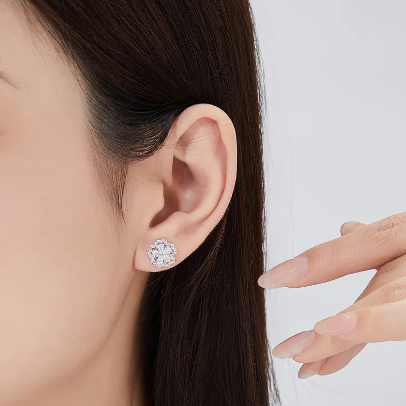 Lao Feng Xiang S925 Silver Stud Earrings Women's-2