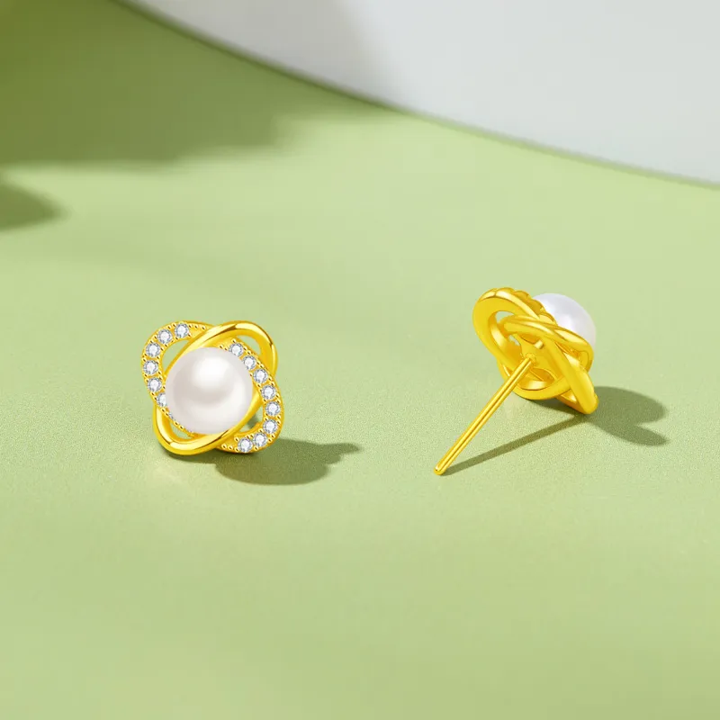 Lao Feng Xiang Pearl Stud Earrings Women's-3
