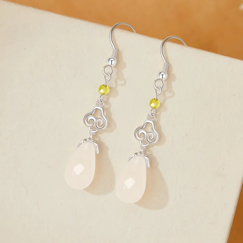 Lao Feng Xiang Natural Chalcedony Earrings Women's-4