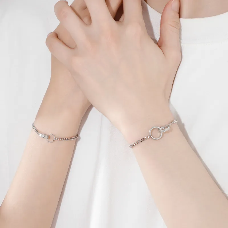 Lao Feng Xiang S925 Silver Bracelet Pair Unisex Silver-5