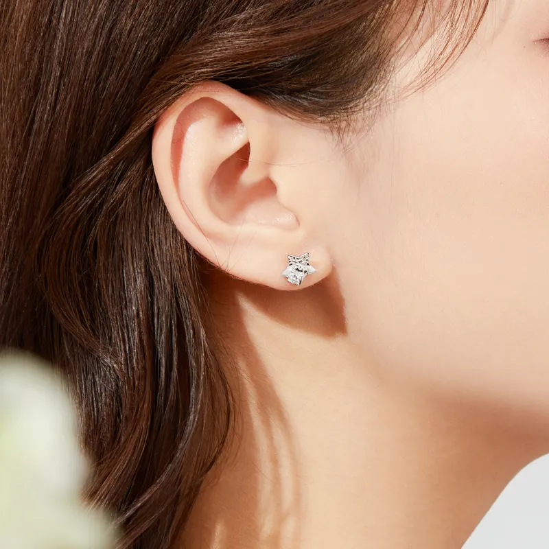 Lao Feng Xiang S999 Fine Silver Stud Earrings Women's-4