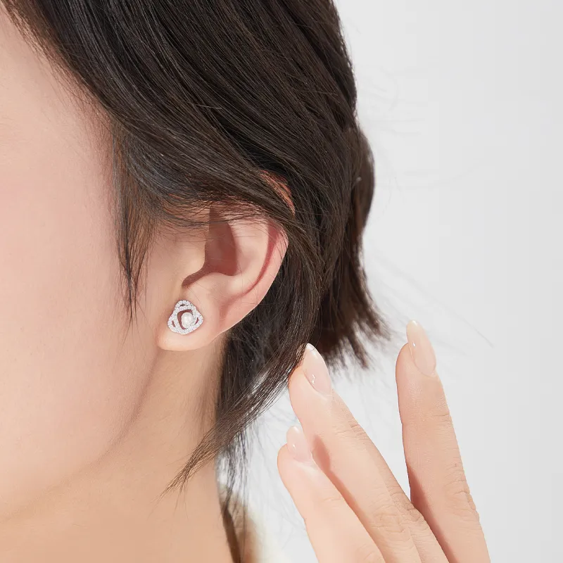 Lao Feng Xiang Pearl Stud Earrings Women's-4