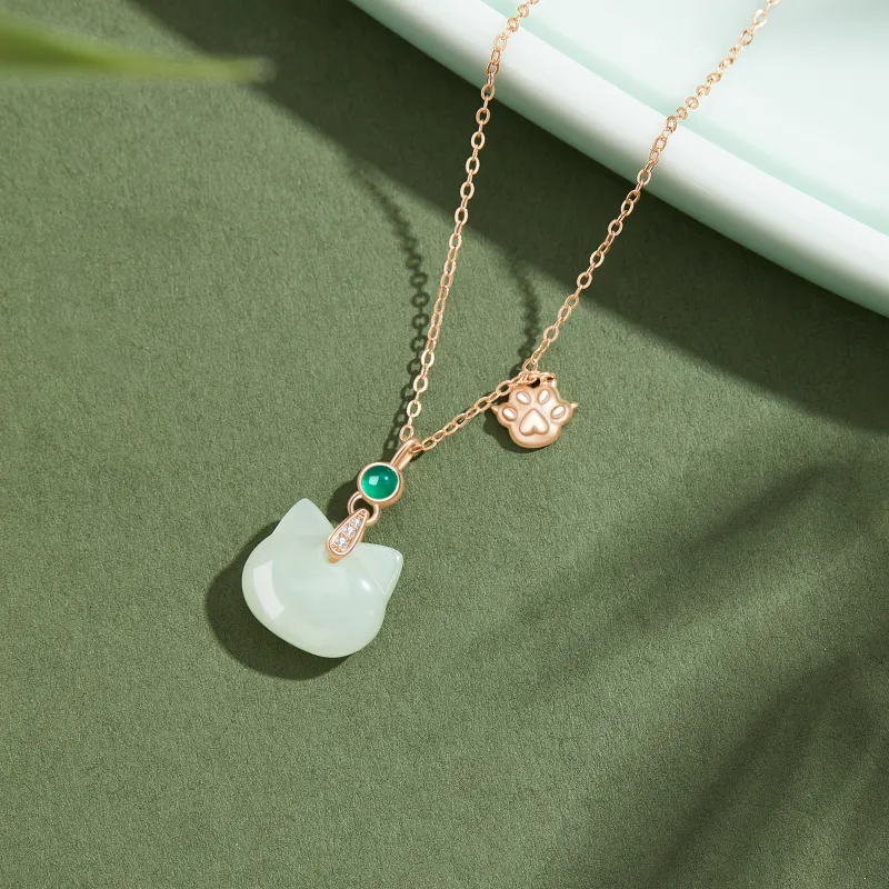 Lao Feng Xiang Hetian Jade Necklaces Pale Greenish White Jade Women's-2