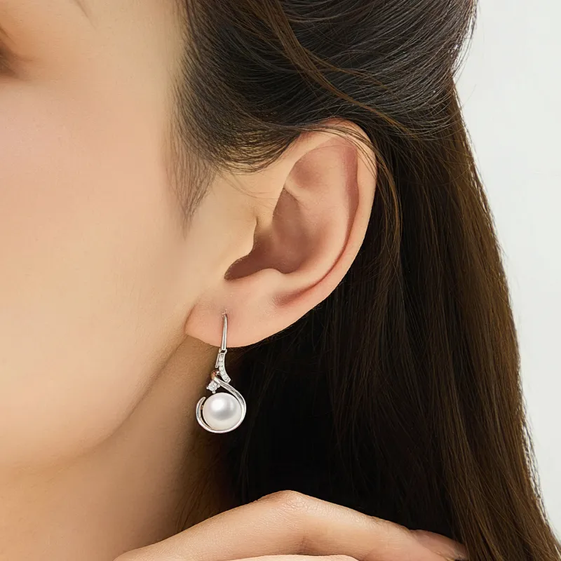 Lao Feng Xiang Pearl S925 Sterling Silver Hoop Earrings Women's-2