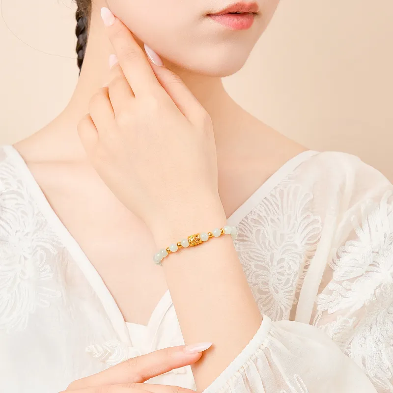 Lao Feng Xiang Hetian Jade Bracelets Pale Greenish White Jade Women's-4