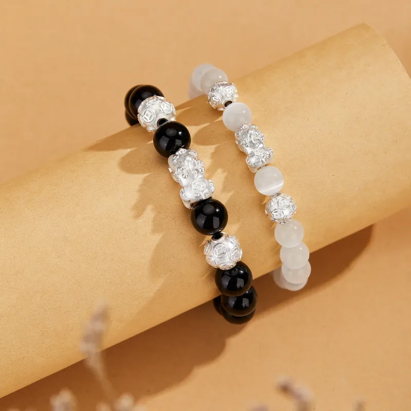 Lao Feng Xiang S999 Fine Silver Sterling Silver Beaded Bracelet Pair Unisex Box-1