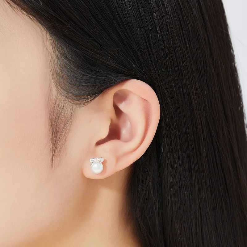 Lao Feng Xiang Pearl Stud Earrings Women's-4