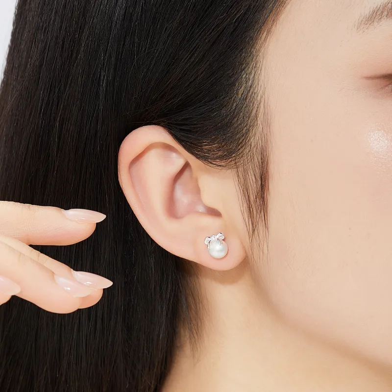 Lao Feng Xiang Pearl Stud Earrings Women's-6