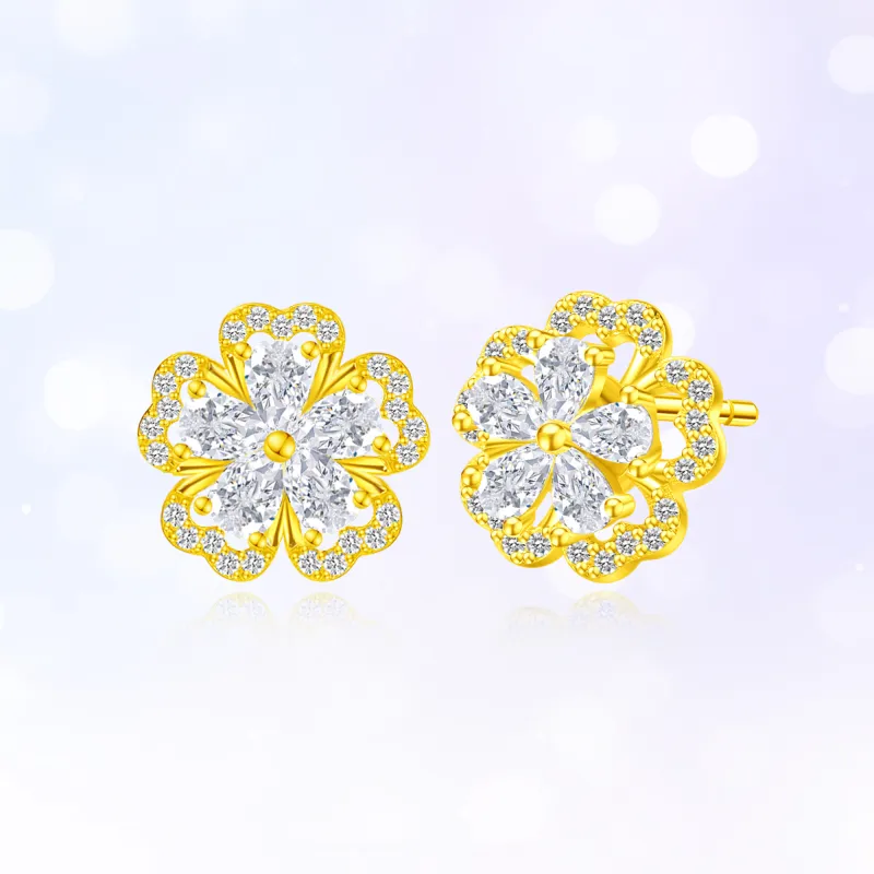 Lao Feng Xiang S925 Silver Stud Earrings Women's-12