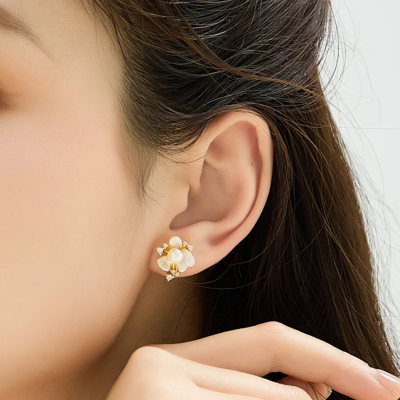 Lao Feng Xiang S925 Silver Stud Earrings Women's-6