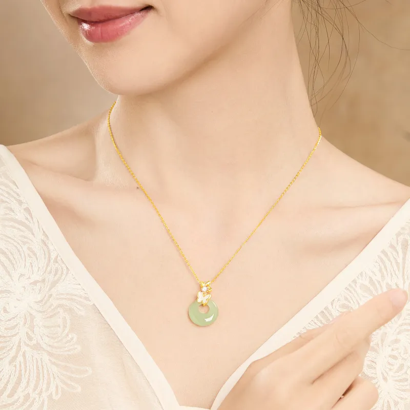 Lao Feng Xiang Hetian Jade Necklaces Pale Greenish White Jade Women's-3