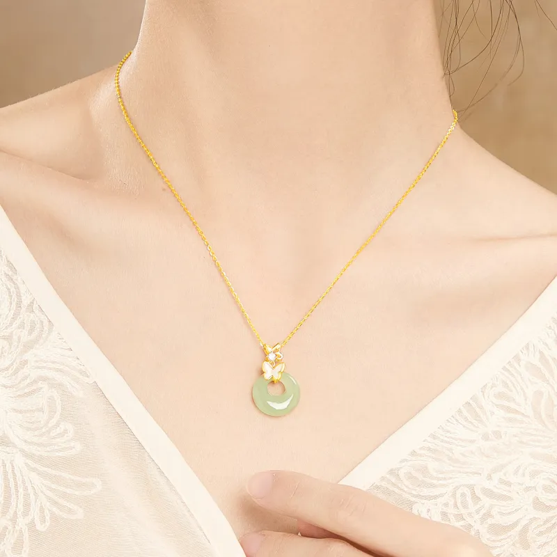 Lao Feng Xiang Hetian Jade Necklaces Pale Greenish White Jade Women's-1