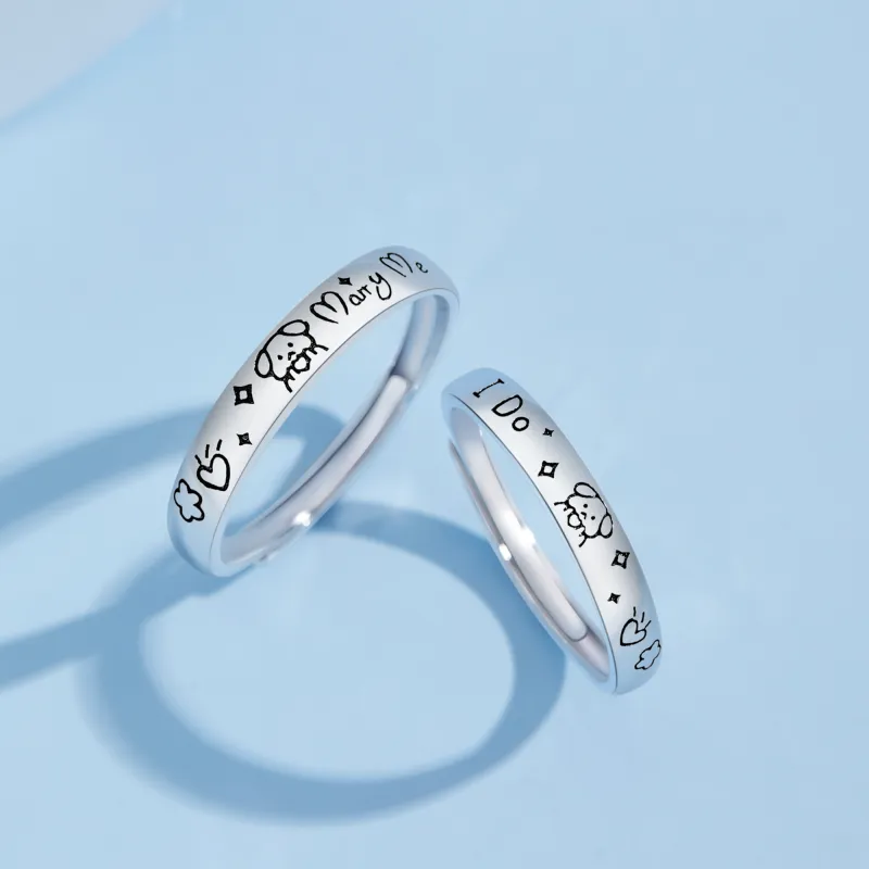 Lao Feng Xiang S925 Sterling Silver Ring Pair Unisex-11