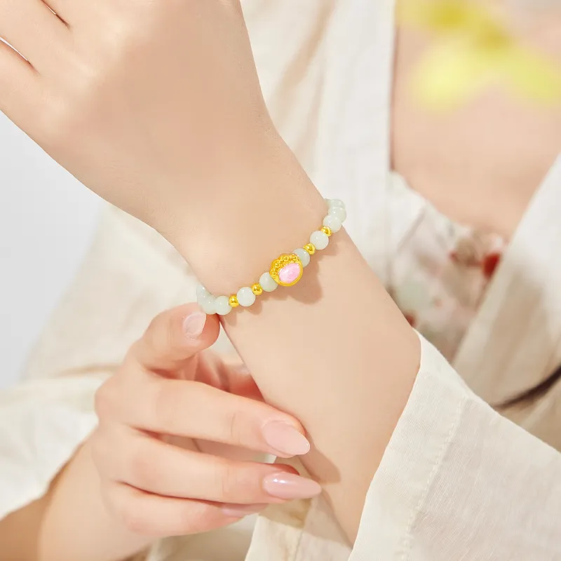Lao Feng Xiang Hetian Jade Bracelets Green Jade Women's-5