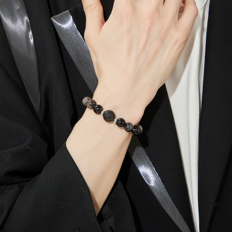 Lao Feng Xiang Natural Obsidian Bracelets Unisex-5