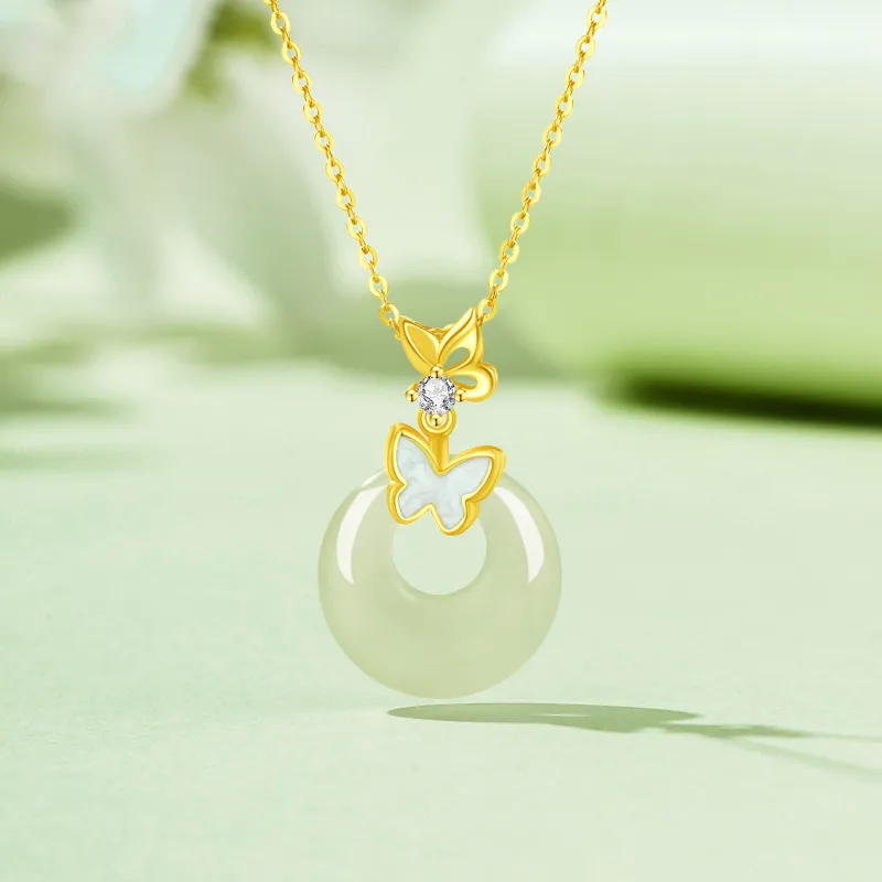 Lao Feng Xiang Hetian Jade Necklaces Pale Greenish White Jade Women's-2