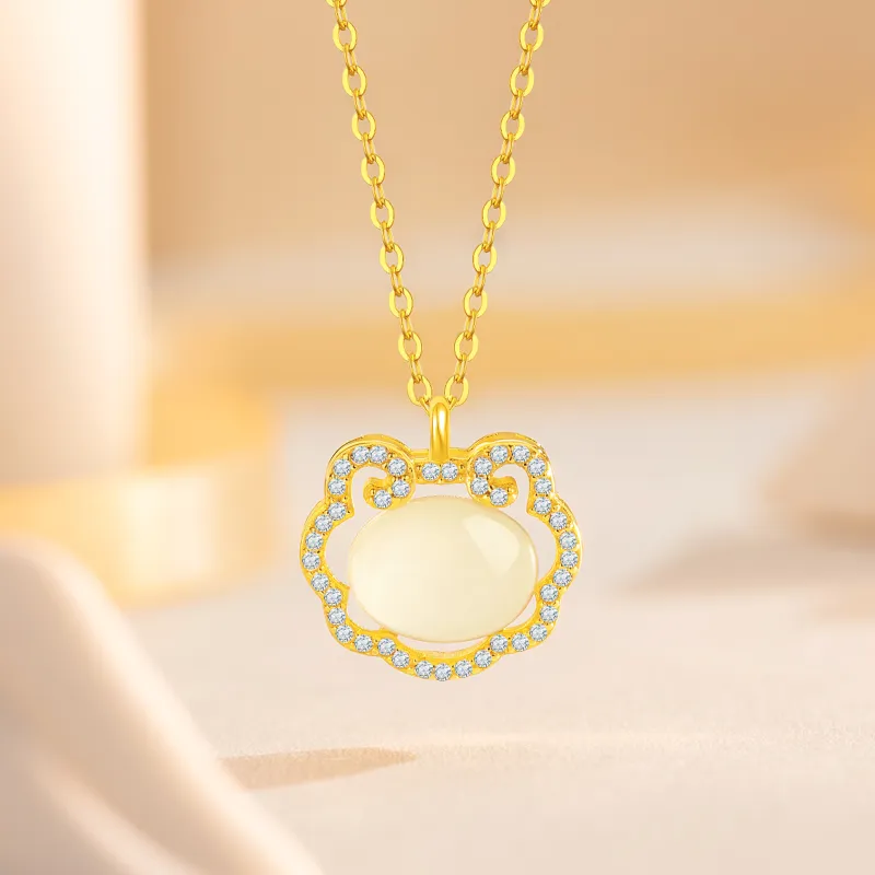 Lao Feng Xiang Necklaces Pale Greenish White Jade Women's-2