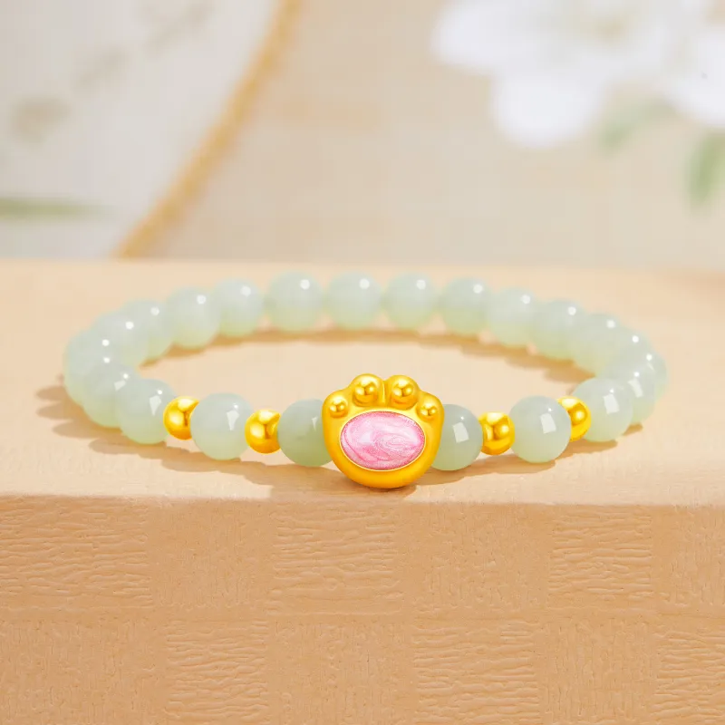 Lao Feng Xiang Hetian Jade Bracelets Green Jade Women's-1