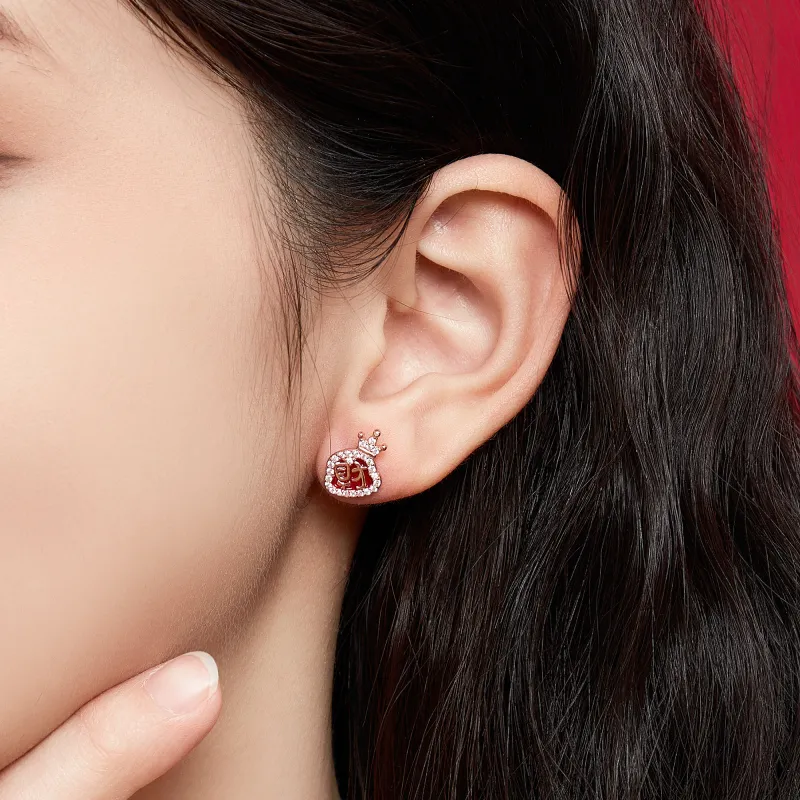 Lao Feng Xiang S999 Fine Silver Stud Earrings Women's-2