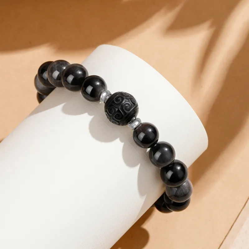 Lao Feng Xiang Natural Obsidian Bracelets Unisex-6