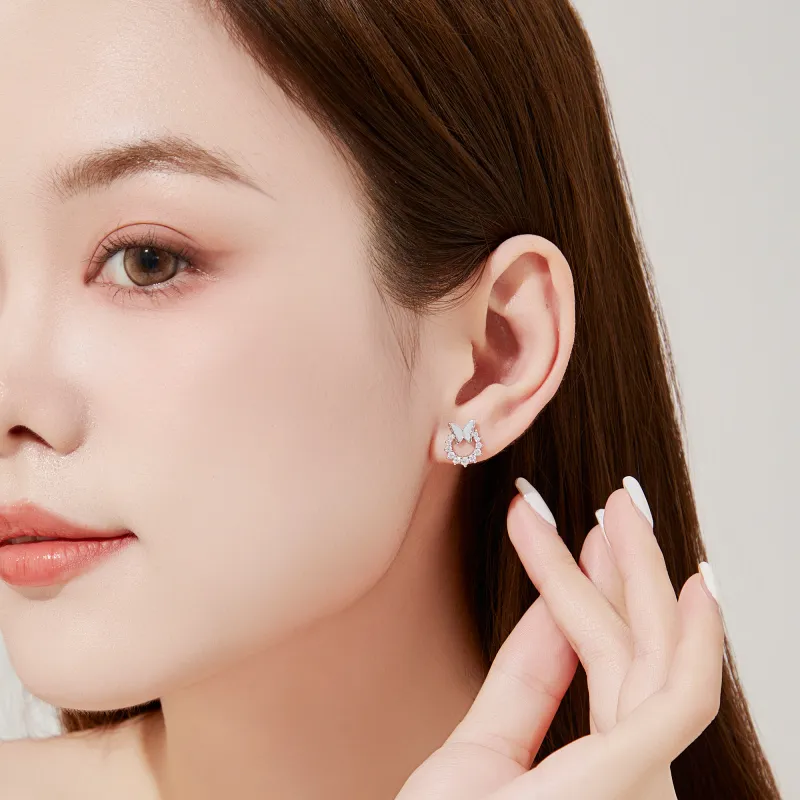 Lao Feng Xiang 925 Sterling Silver Stud Earrings Women's-1