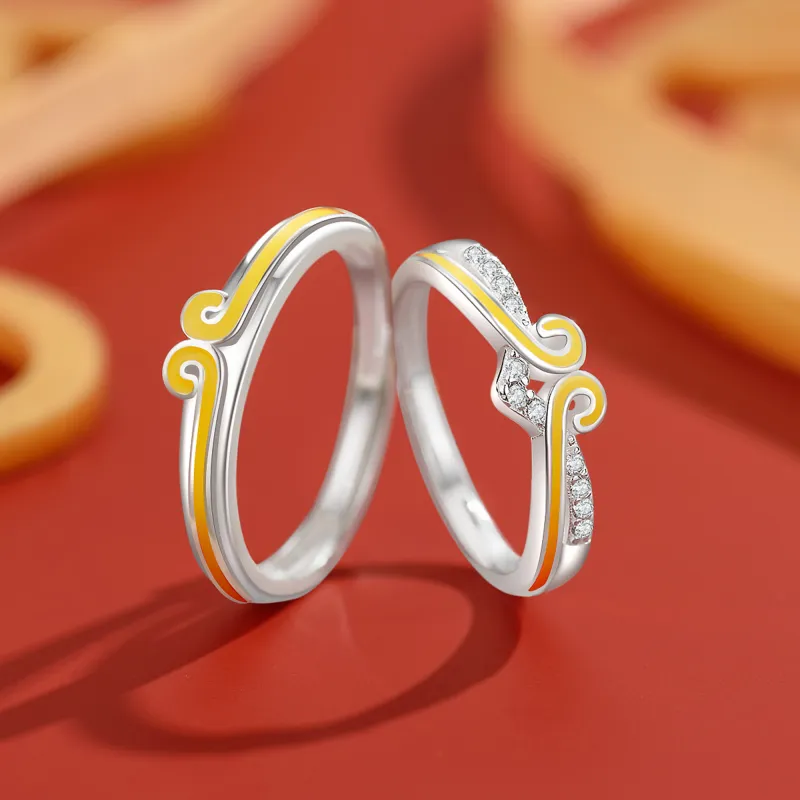 Lao Feng Xiang 925 Sterling Silver Ring Pair Unisex-5