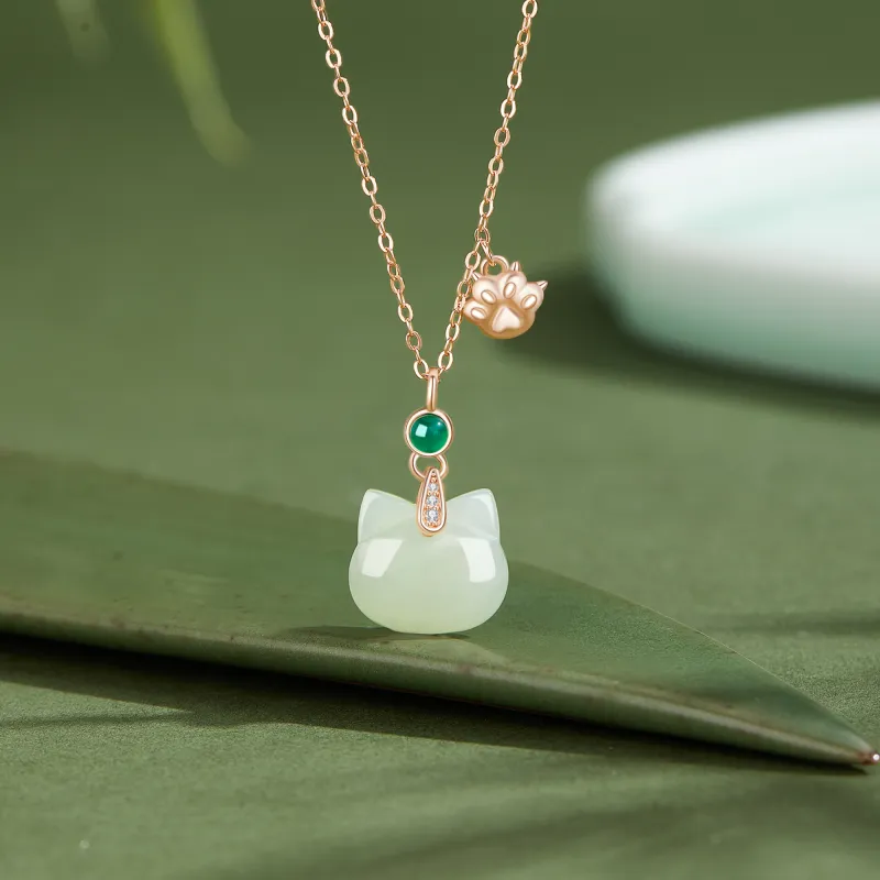 Lao Feng Xiang Hetian Jade Necklaces Pale Greenish White Jade Women's-1