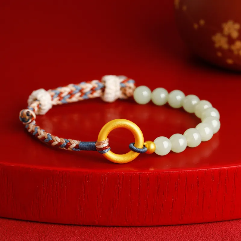 Lao Feng Xiang 999 Fine Silver Hetian Beauty Jade Bracelet Women's-6