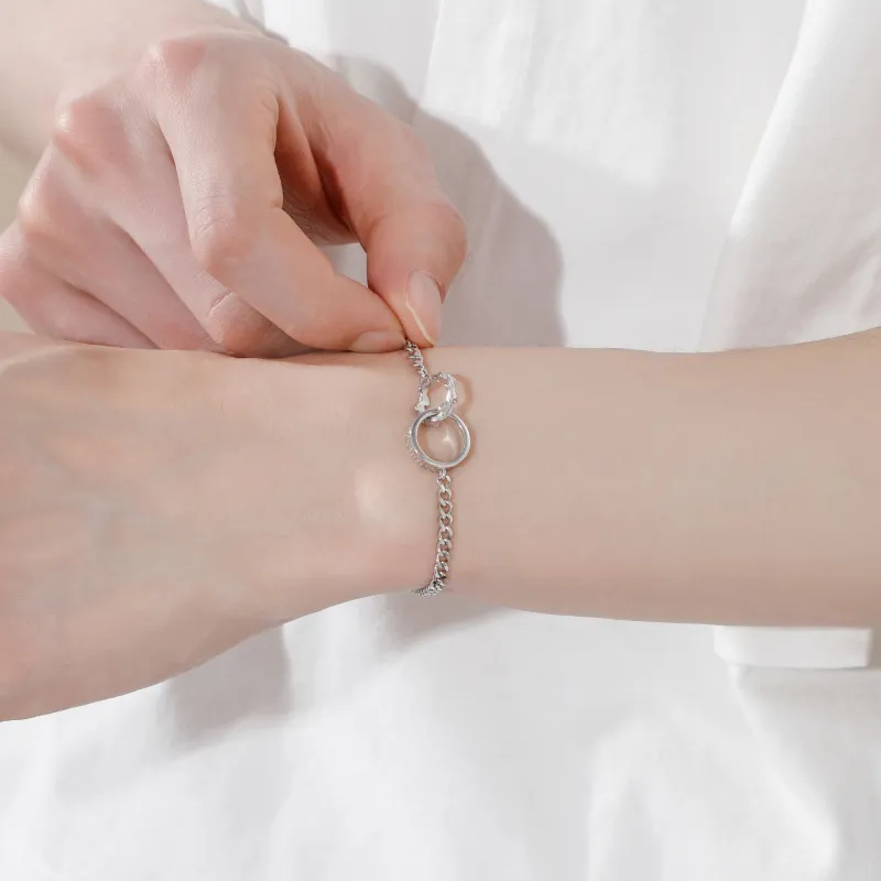 Lao Feng Xiang S925 Silver Bracelet Pair Unisex Silver-3