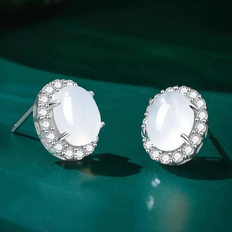 Lao Feng Xiang Chalcedony Stud Earrings Women's-1