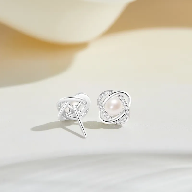 Lao Feng Xiang Pearl Stud Earrings Women's-5