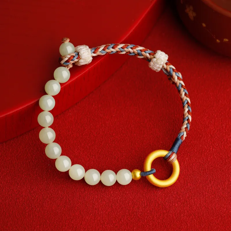 Lao Feng Xiang 999 Fine Silver Hetian Beauty Jade Bracelet Women's-4