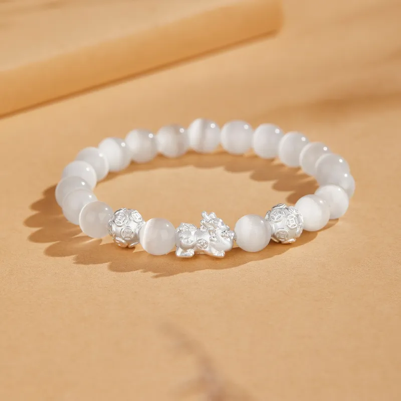 Lao Feng Xiang S999 Fine Silver Sterling Silver Beaded Bracelet Pair Unisex Box-5