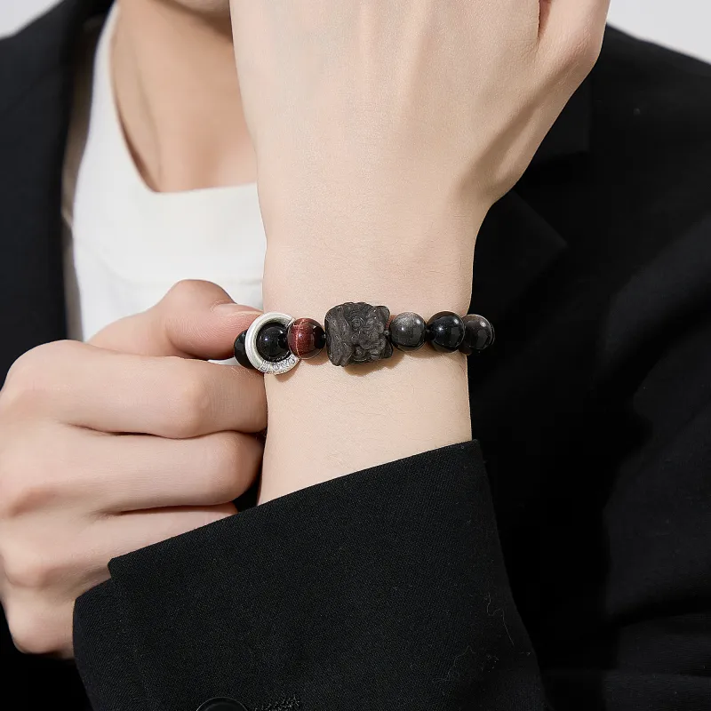 Lao Feng Xiang Natural Obsidian Bracelets Unisex-1