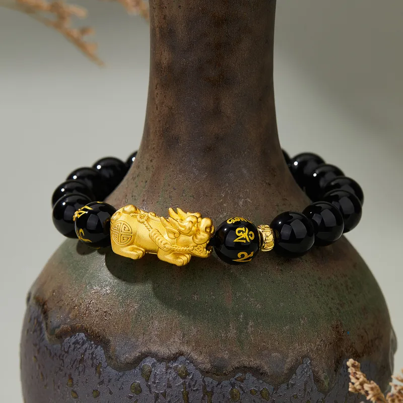 Lao Feng Xiang Natural Agate S999 Fine Silver Beaded Bracelet Men's-6
