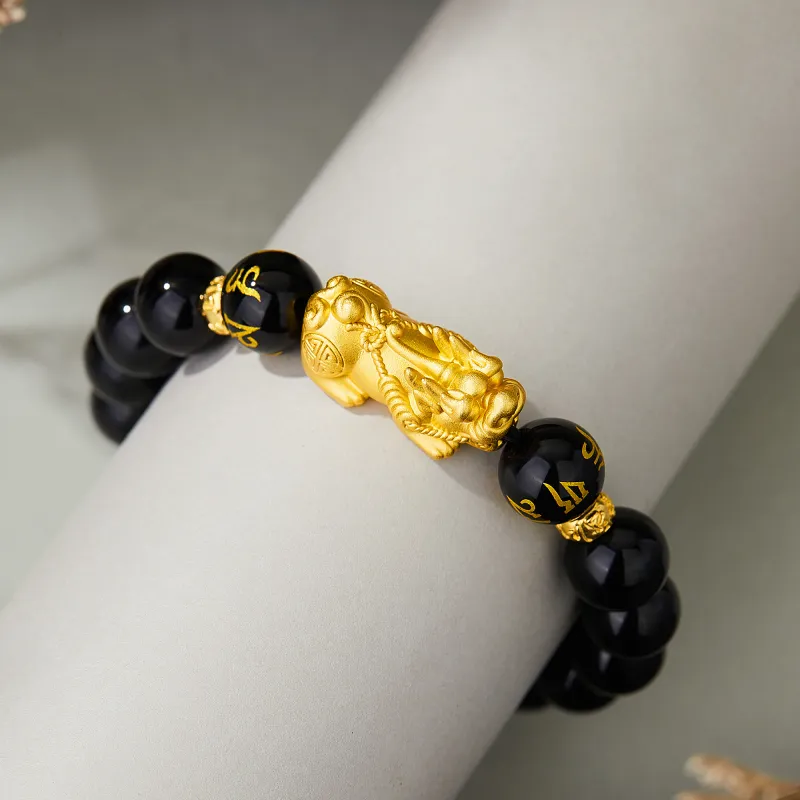 Lao Feng Xiang Natural Agate S999 Fine Silver Beaded Bracelet Men's-4