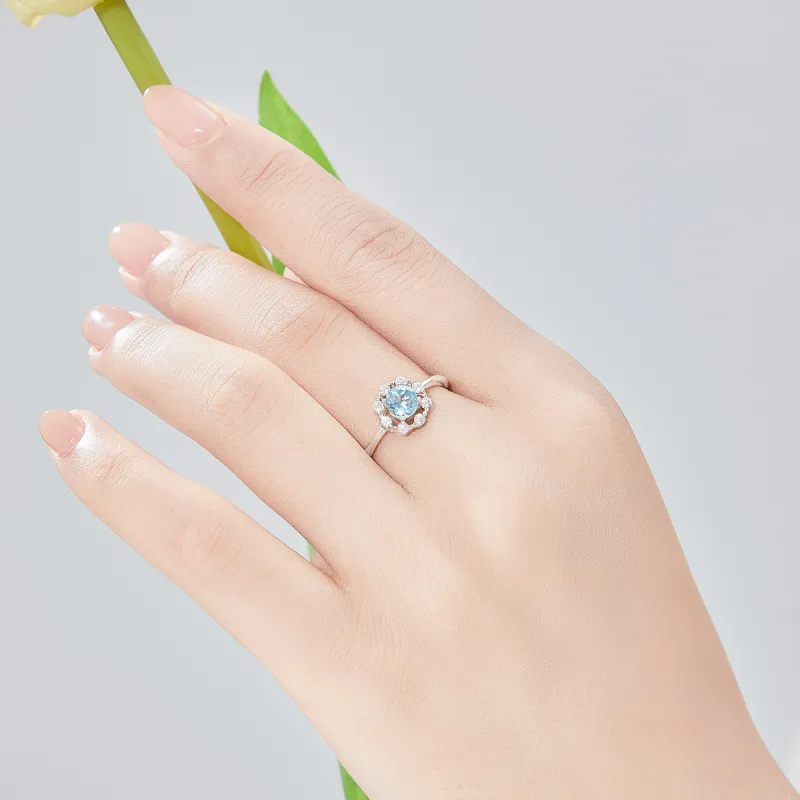 Lao Feng Xiang Natural Topaz S925 Silver Rings Women's-4