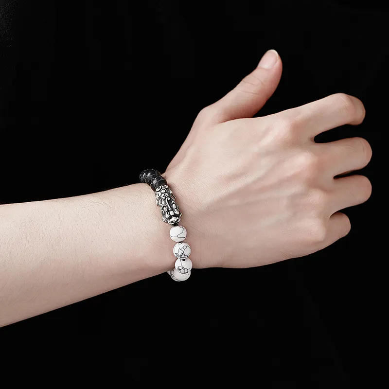 Lao Feng Xiang S999 Fine Silver Sterling Silver Beaded Bracelet Men's-7