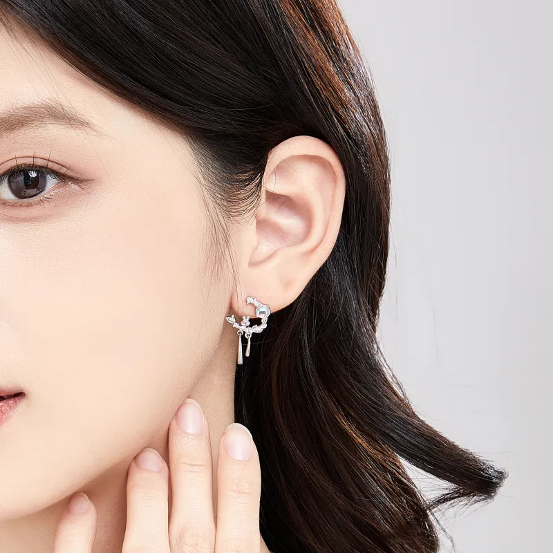 Lao Feng Xiang S925 Sterling Silver Stud Earrings For Women's Women's-6